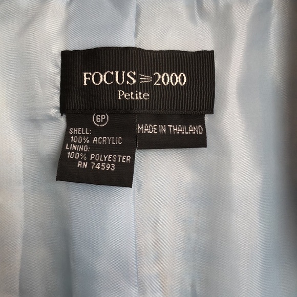 FOCUS 2000 sz 6P fitted blazer jacket pale blue & gray plaid business office NWT - Picture 2 of 11